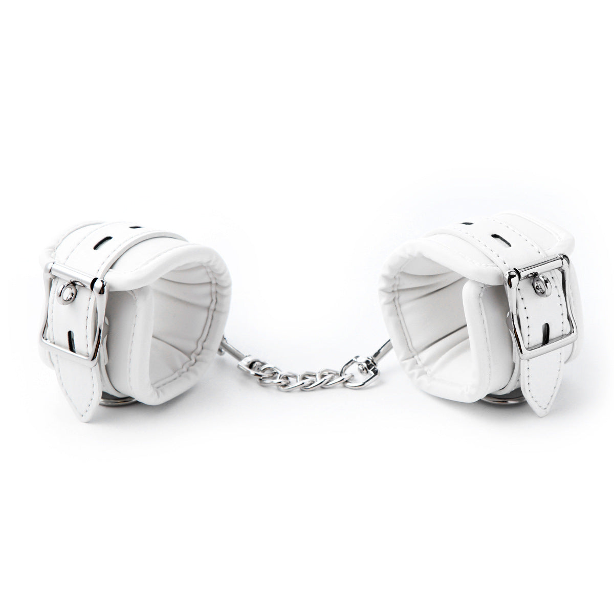 White Bondage Ankle and Wrist Cuffs Set - Spongy PU Restraints for Adult Play