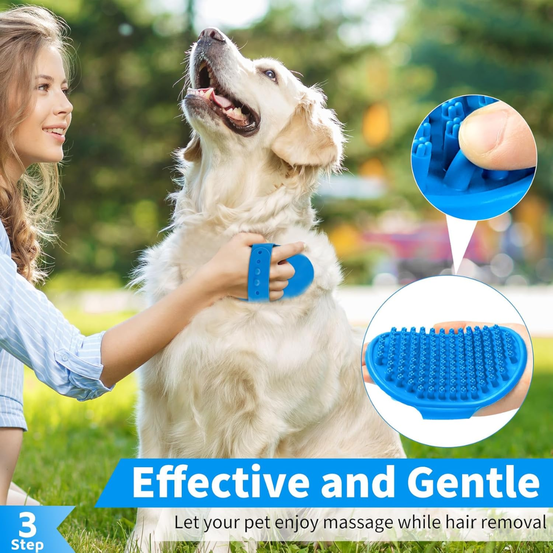Dog Bath Brush Set with Adjustable Handle & Shampoo Dispenser - Short & Long Hair Pets