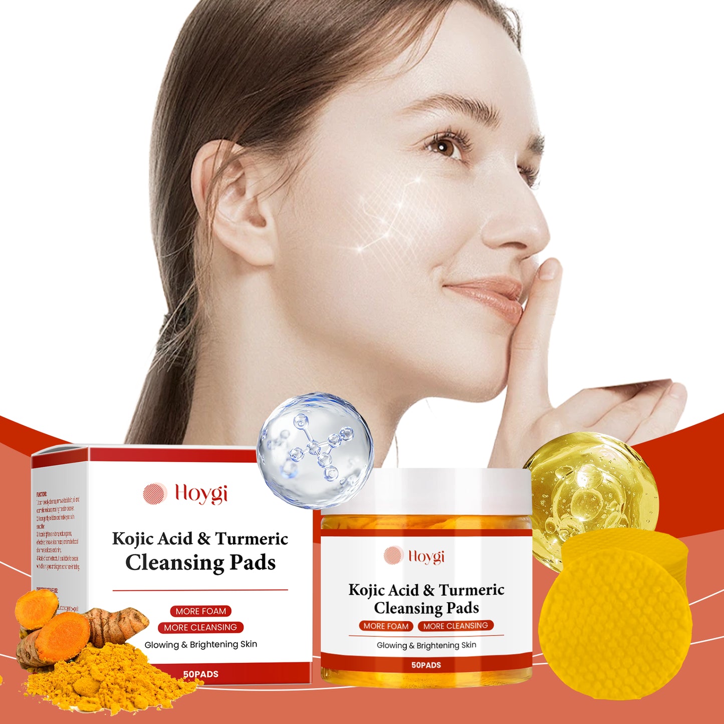 Turmeric Exfoliating Cleanser Pads - Brightening Facial Care - 50 Count