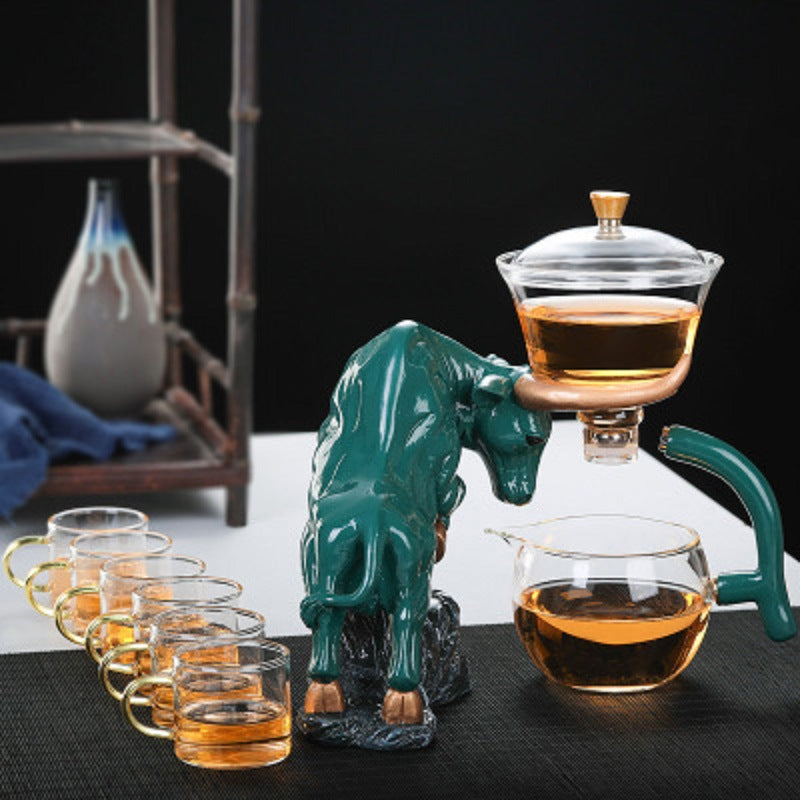 High Borosilicate Glass Tea Set with 6 Cups - Automatic Hot Cold Resistant