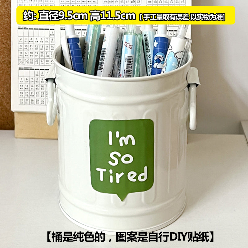 Multi-Color Iron Bucket Pen Holder Storage Organizer for Desk & Makeup