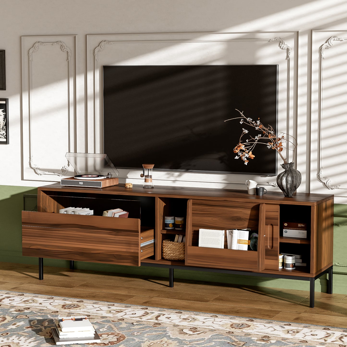 Modern TV Stand for 75-Inch TVs with Storage & Sliding Doors