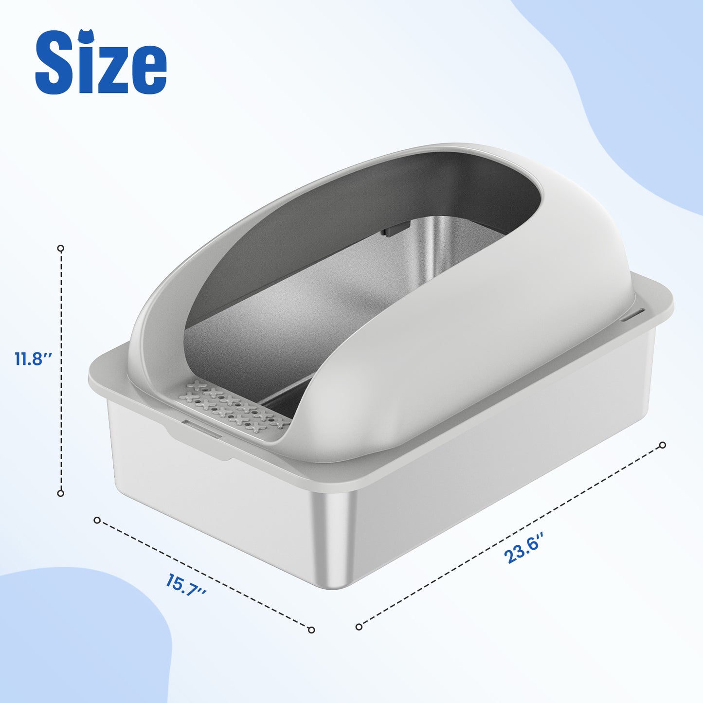 Large Stainless Steel Cat Litter Box with Lid, Odor-Free, Easy to Clean, Includes Scoop & Mat