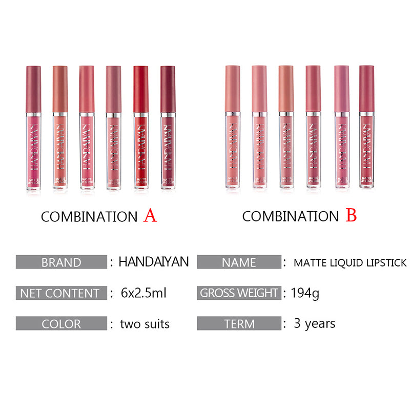 6-Piece Matte Liquid Lipstick Set - Long-Lasting Waterproof Velvet Lip Gloss