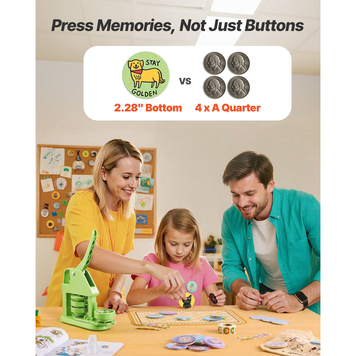 Button Maker Machine 2.28 Inch with 100 Button Parts & Hand Tools for DIY Badges