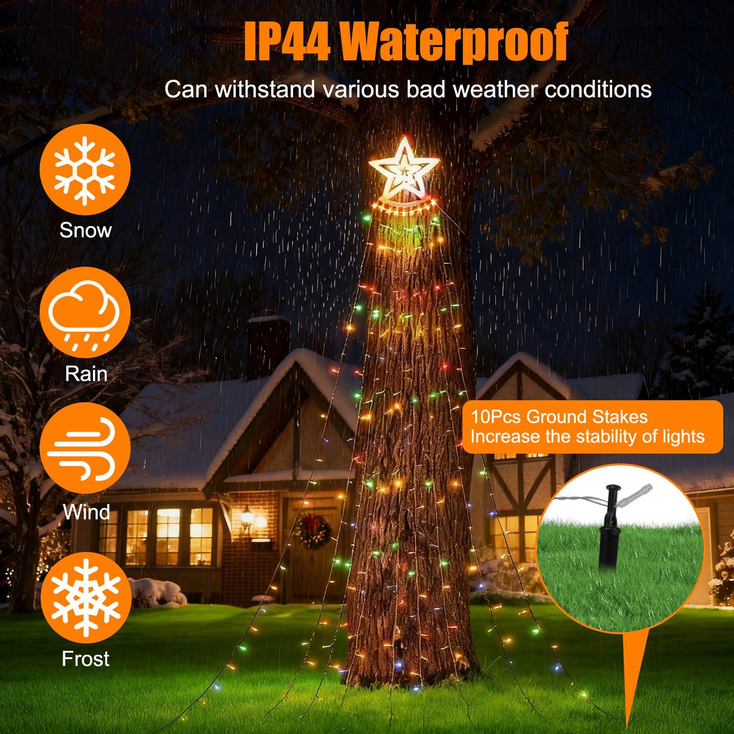 350 LED Christmas Star Waterfall String Lights - Multicolor, 11.48FT