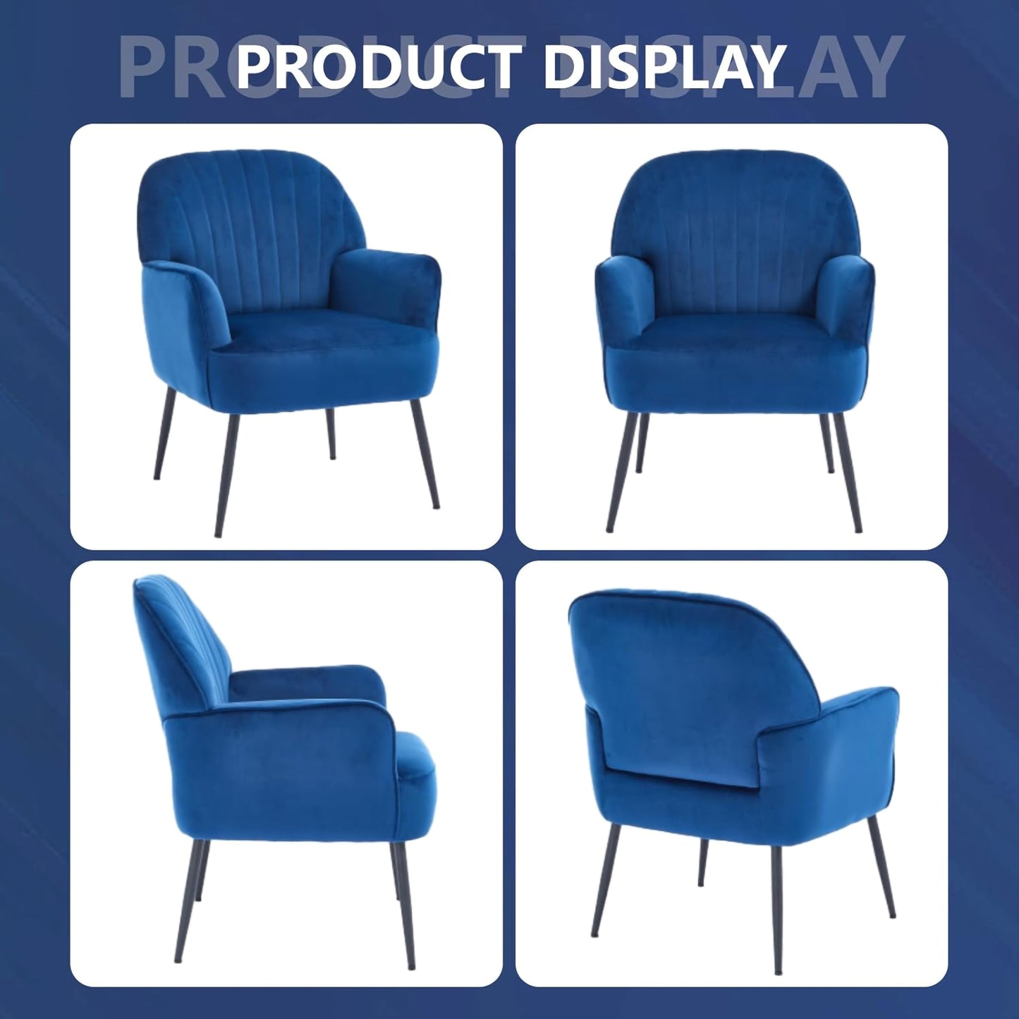 Modern Velvet Accent Chair - Comfy Barrel Armchair in Blue