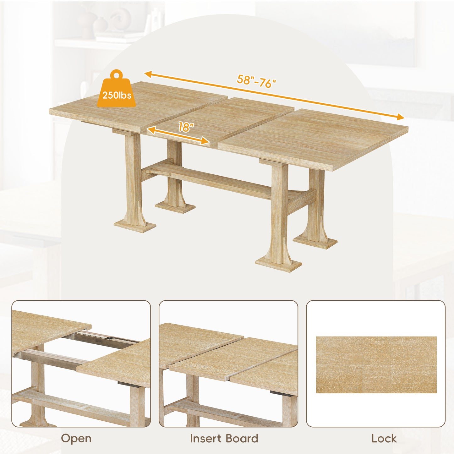 76-Inch 6-Piece Extendable Dining Table Set with Chairs & Bench - Light Gray
