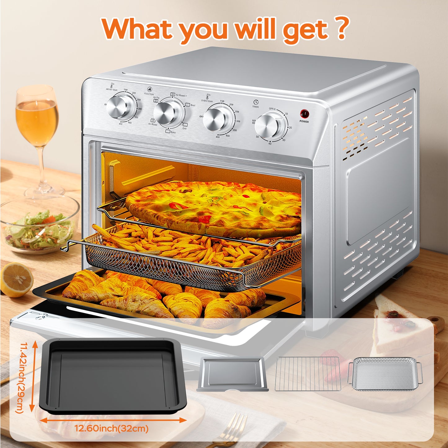 27.5QT 6-in-1 Air Fryer Toaster Oven - Stainless Steel
