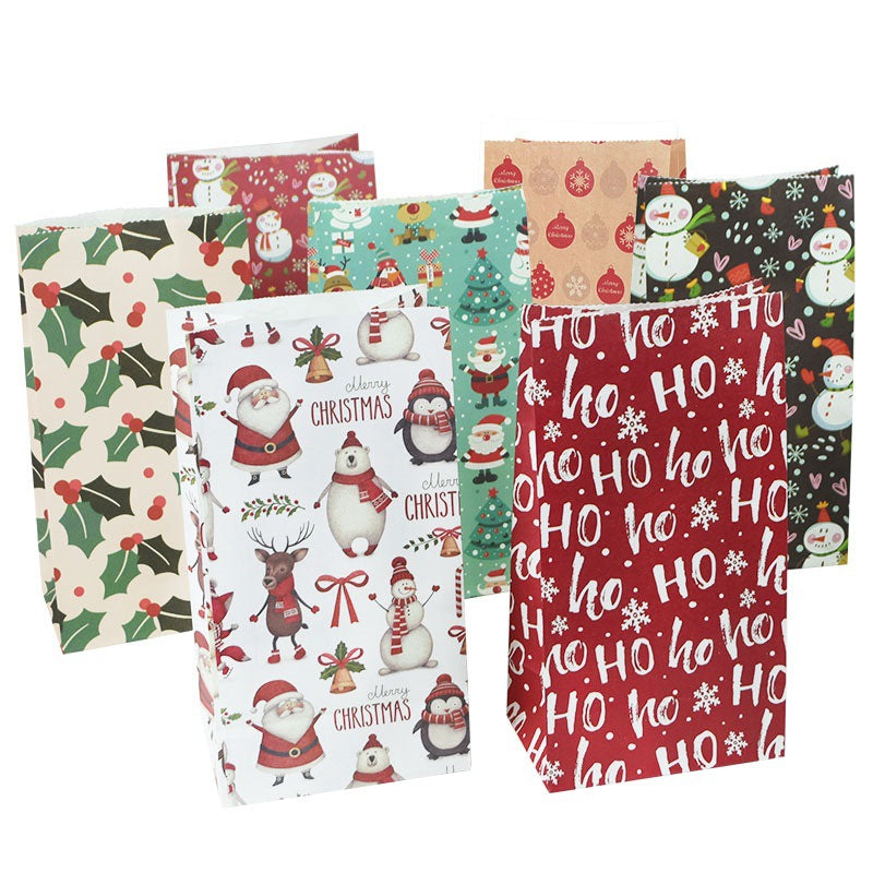 Christmas Printed Kraft Paper Candy & Biscuit Bags - Holiday Party Supplies