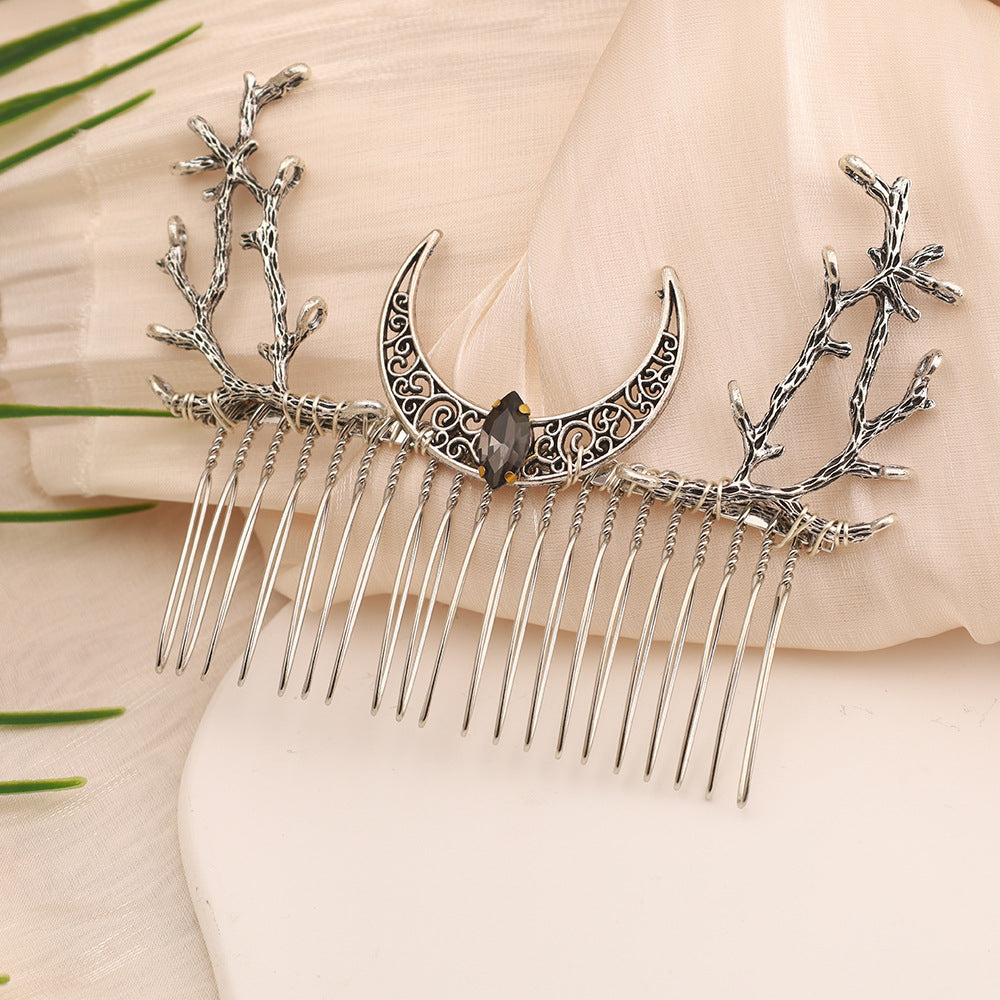 Retro Moon & Branch Hair Comb - Women's Vintage Alloy Hairpin