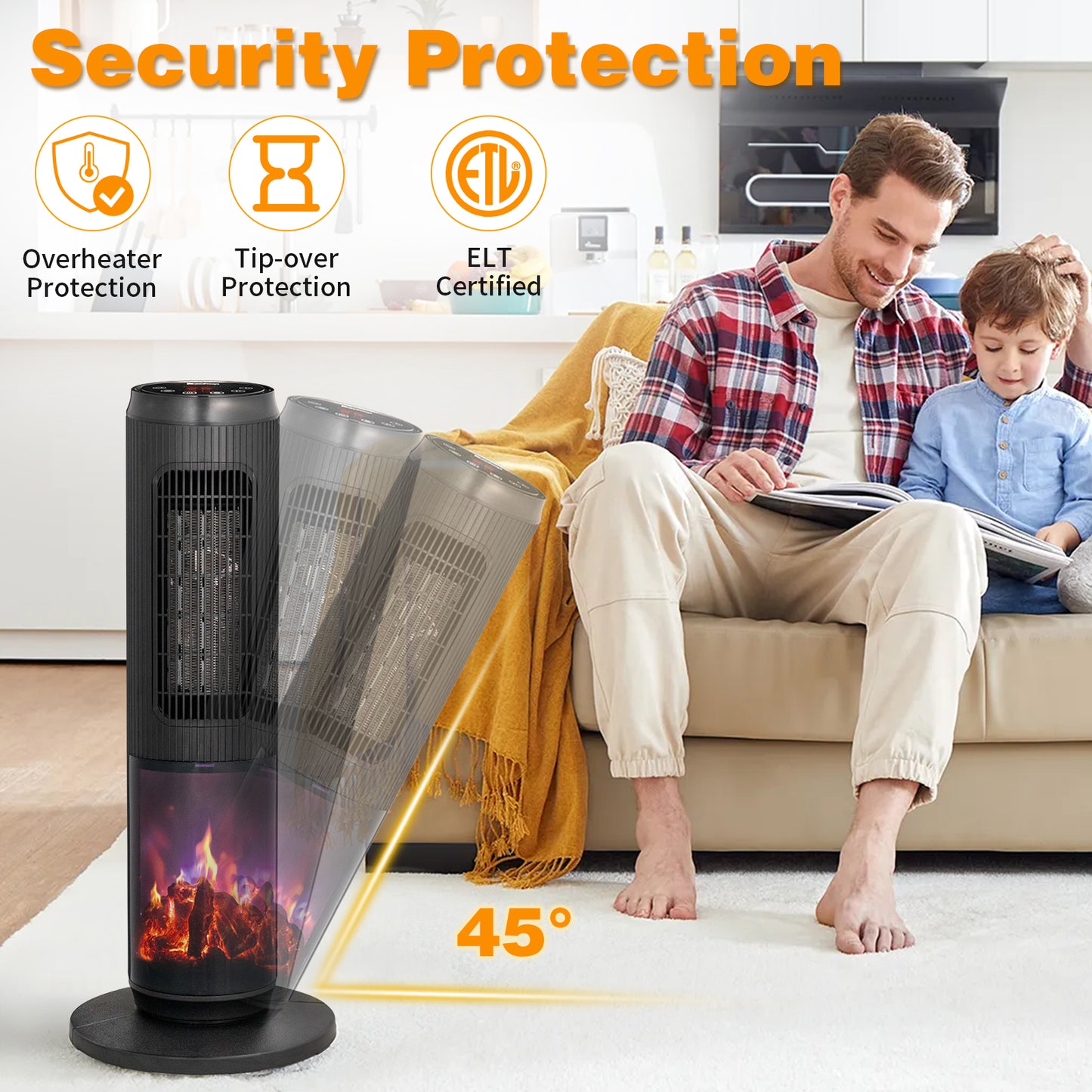 25-Inch Portable Tower Space Heater with Remote & 12H Timer - Black