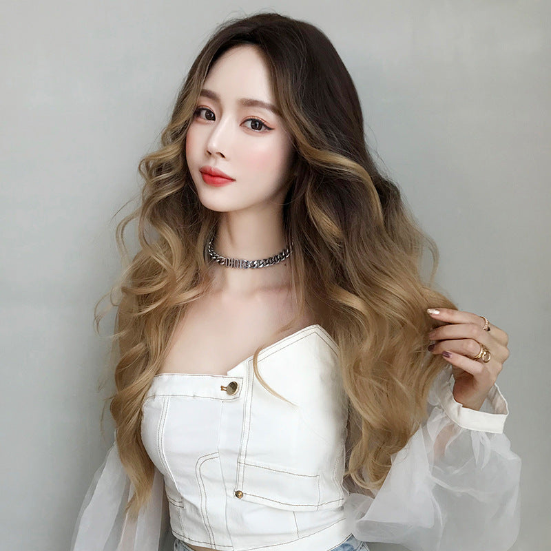 Women's Long Golden Wave Wig 75cm Full Head Synthetic Hair with Natural Look