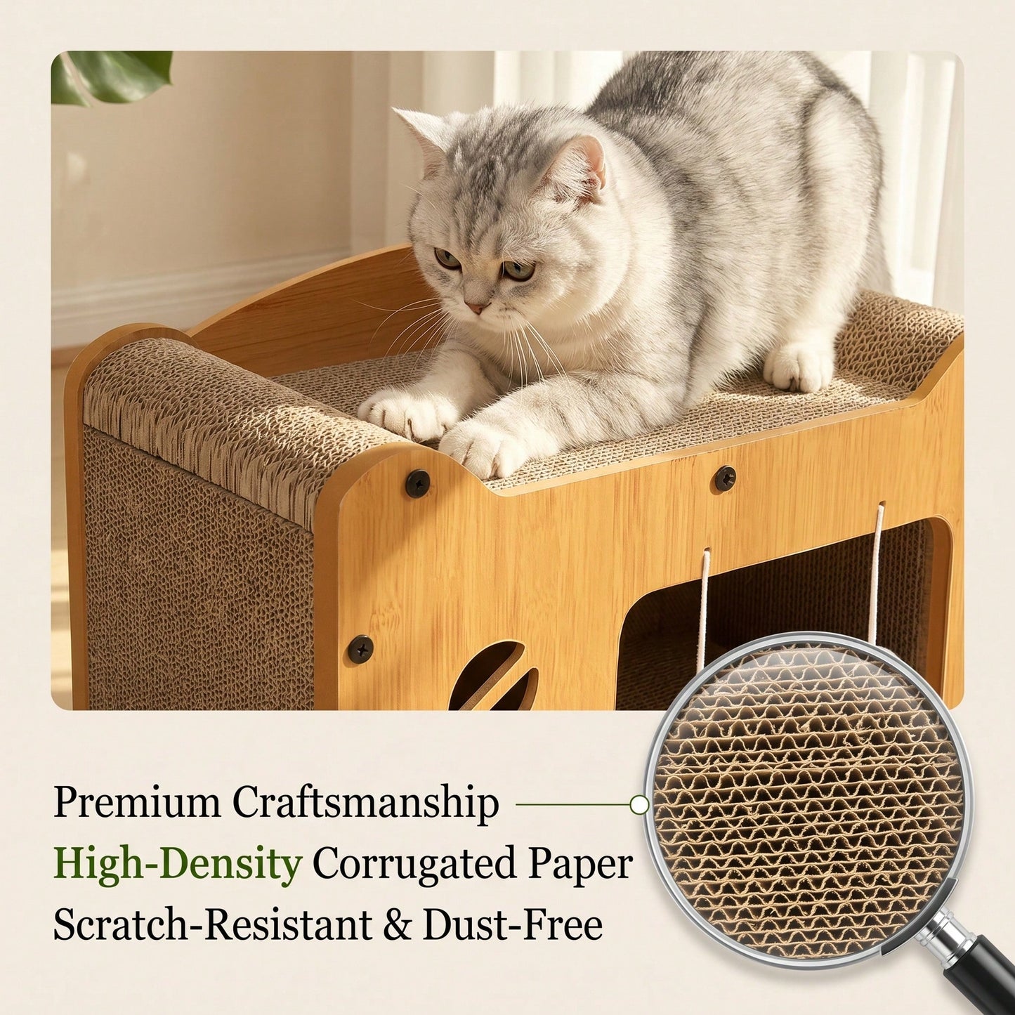 Multi-Style Double-Layer Cat House & Bed with Corrugated Cardboard, Interactive Toys & Ergonomic Support