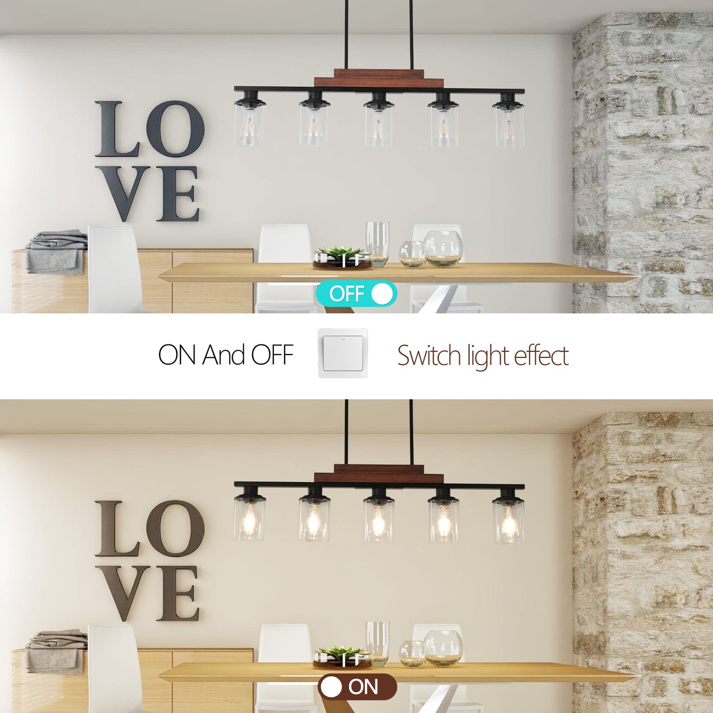 Industrial Farmhouse 5-Light Pendant Chandelier - Adjustable Height