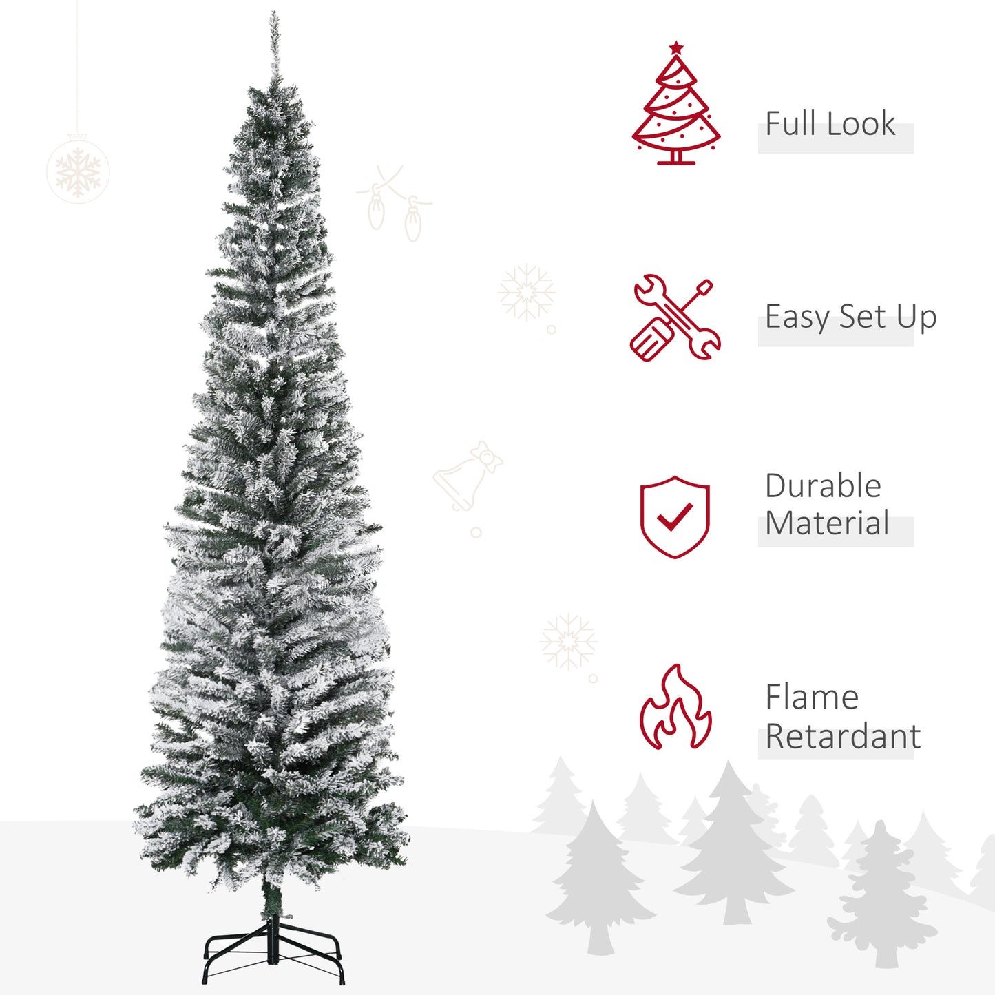 7.5' Tall Snow-Flocked Slim Artificial Christmas Tree - Green
