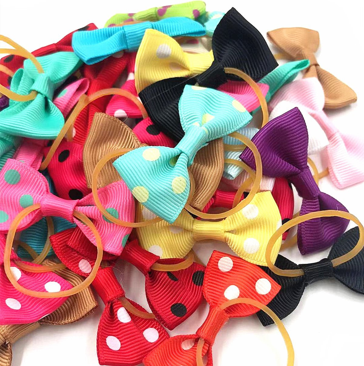 Dog Hair Bows with Rubber Bands - 20 Colors