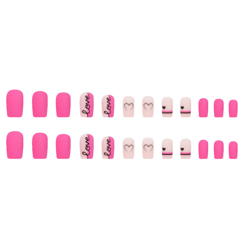 Magenta Love Nail Wraps & False Nails Set for Manicure - Valentine's Day Style