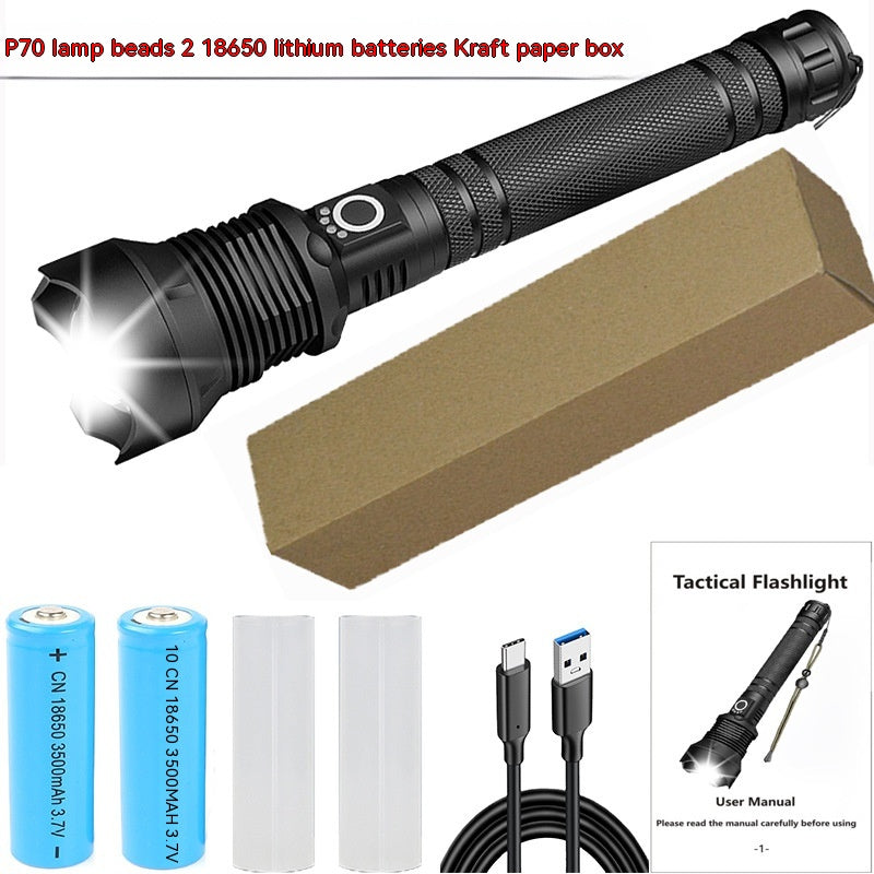 Aluminum Alloy Telescopic Zoom Flashlight with USB Charging - High-Intensity XHP70