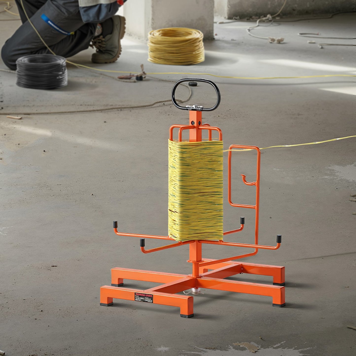 Portable Floor Cable Dispenser for Industrial & Electrical Use - Orange