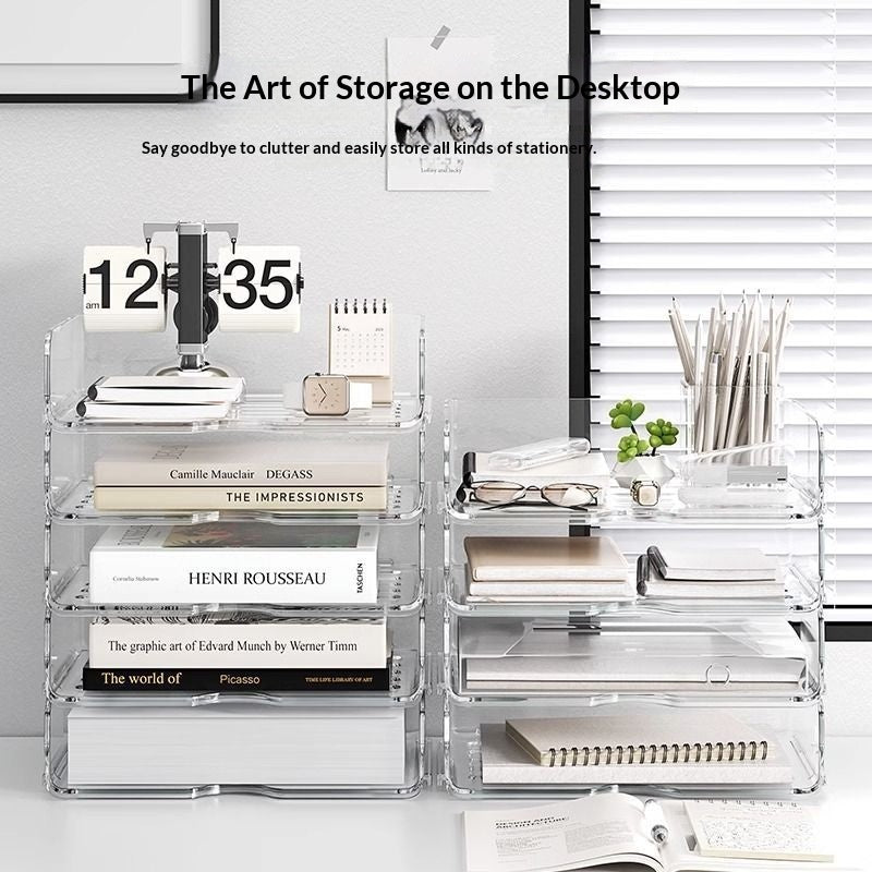 Desktop File Organizer A4 Paper Storage Box Tiered Foldable Home Office