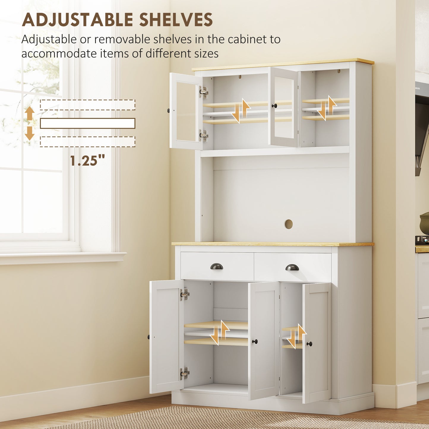 Modern Freestanding Kitchen Cabinet with Adjustable Shelves - White