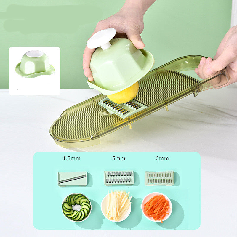 Multifunction Vegetable Cutter with Stainless Steel Blades and Drainage Basket - Food Chopper & Slicer
