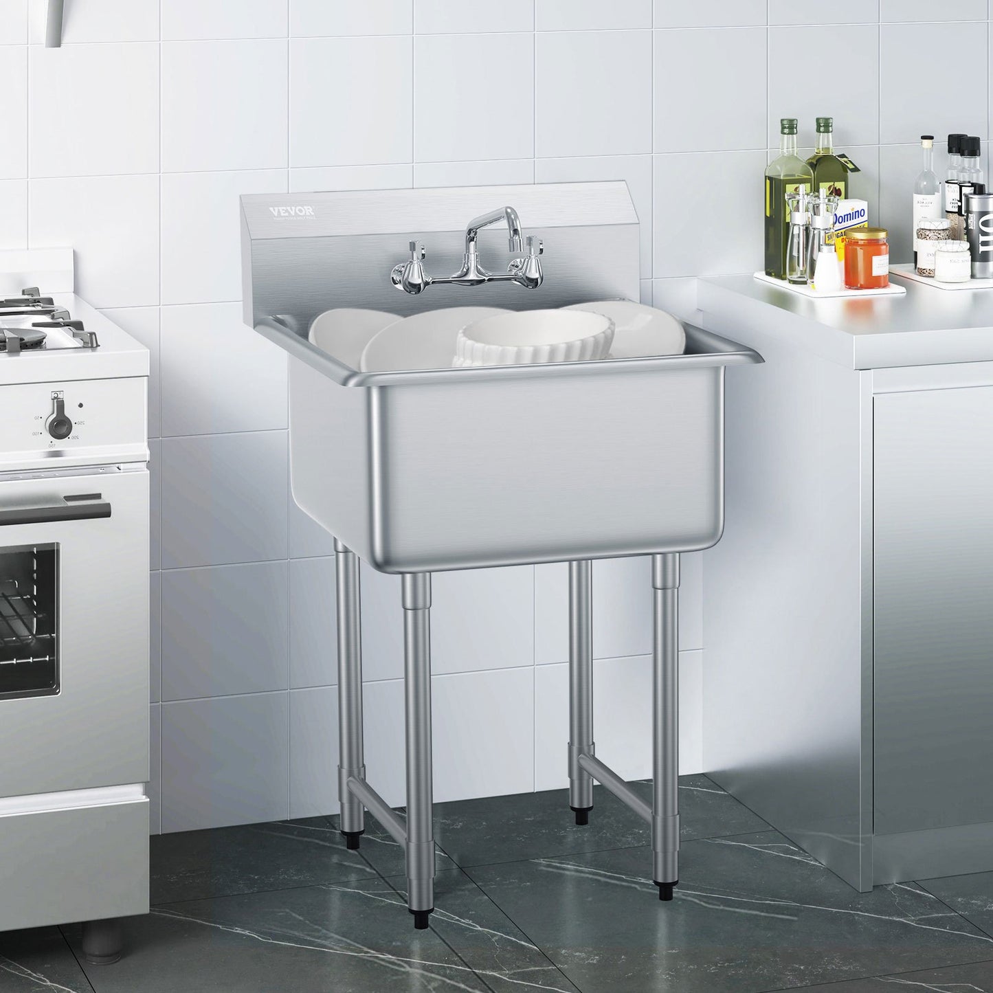 Stainless Steel Utility Sink with Faucet & Legs - 27x41 Inch