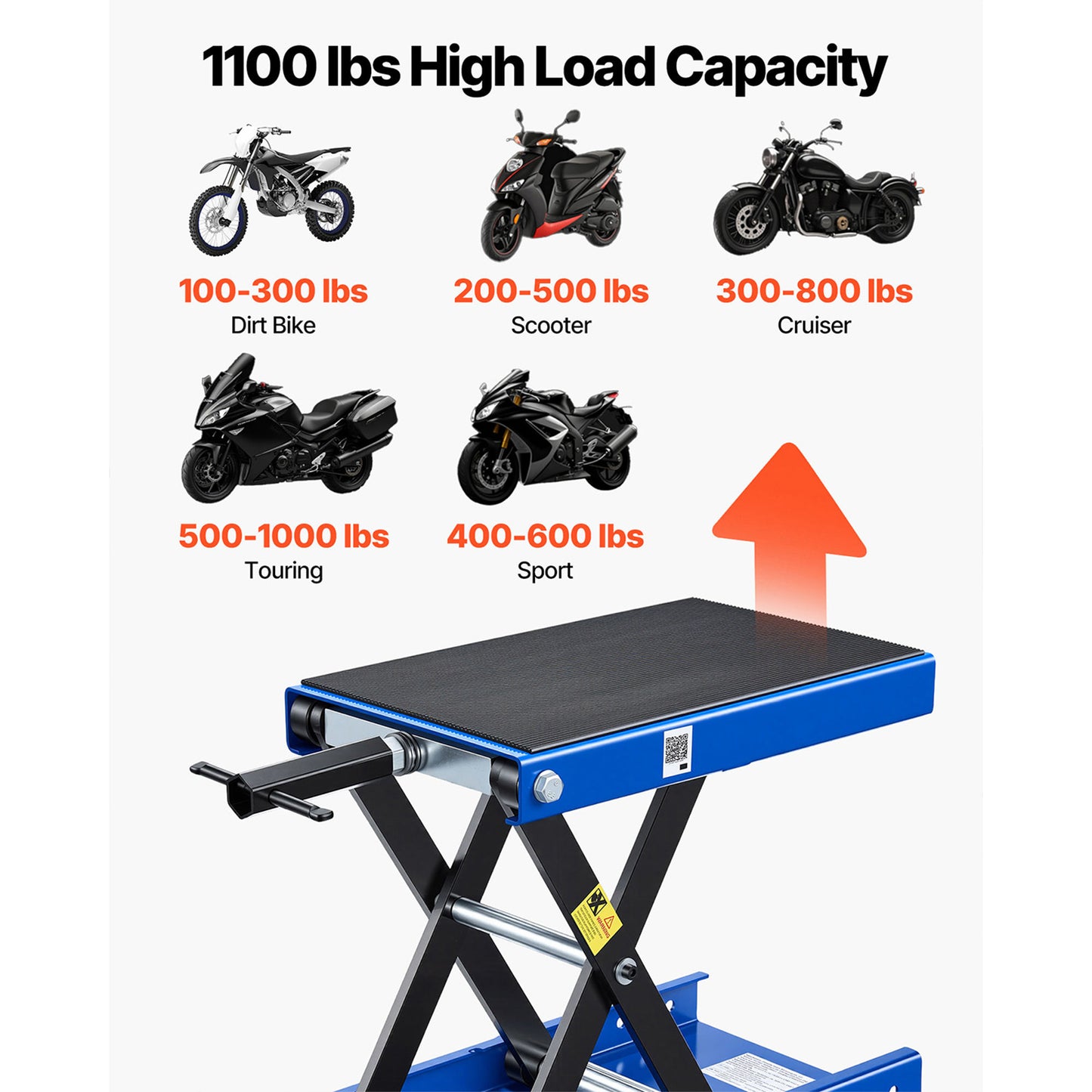 Motorcycle Lift 1100 Lb Steel Scissor Jack with Wide Deck & Lock Pin