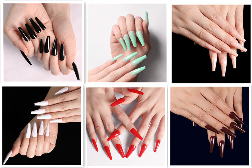 Colorful Nail Art Stickers - Coffin & Ballet Fake Nail Wraps Set