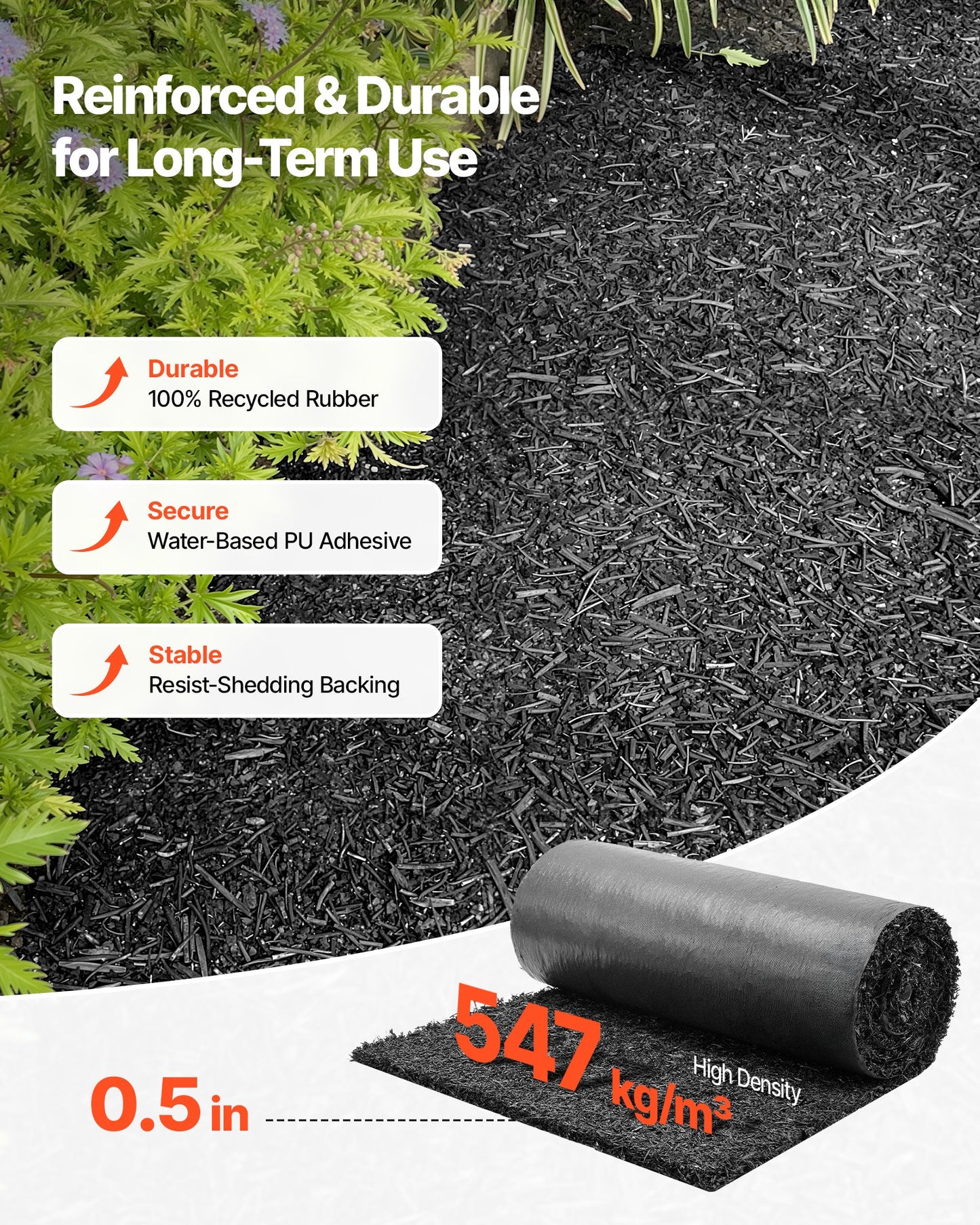 Rubber Mulch Mat Roll - 2 Pack 96x24 Inch Weed Barrier for Landscaping - Black