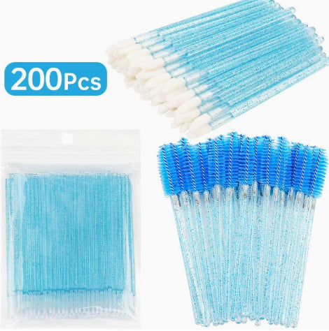 Disposable Lip Brushes & Cotton Swabs Set - Makeup Cleaning Tools, 200PCS