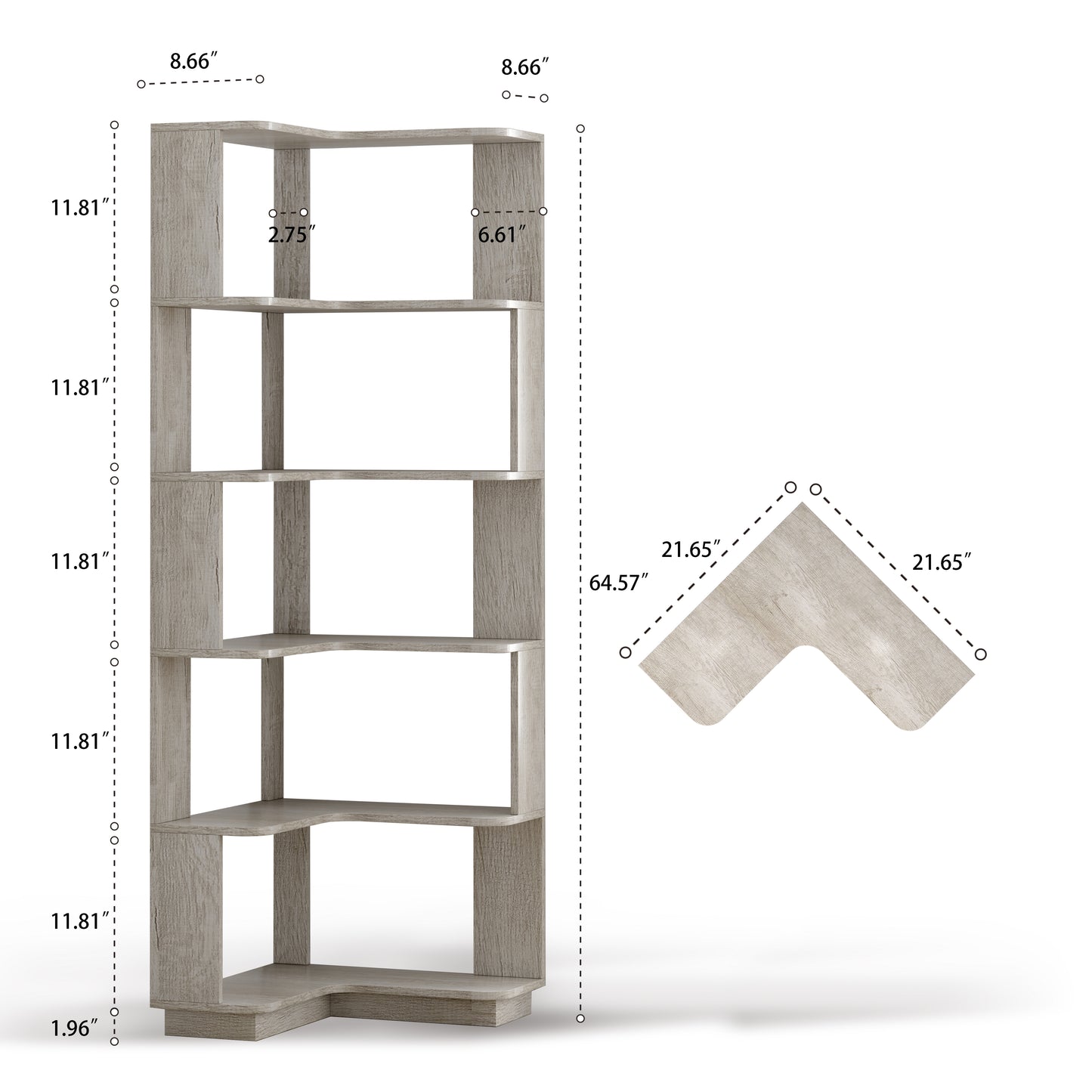 Set Of 2 Free Combination Bookcase Space Saving Corner Bookshelf 55cm