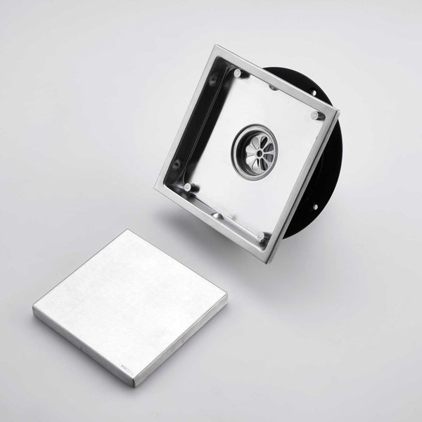 Square Shower Drain with 2-in-1 Flat & Tile Insert Cover - 304 Stainless Steel, Brushed Nickel