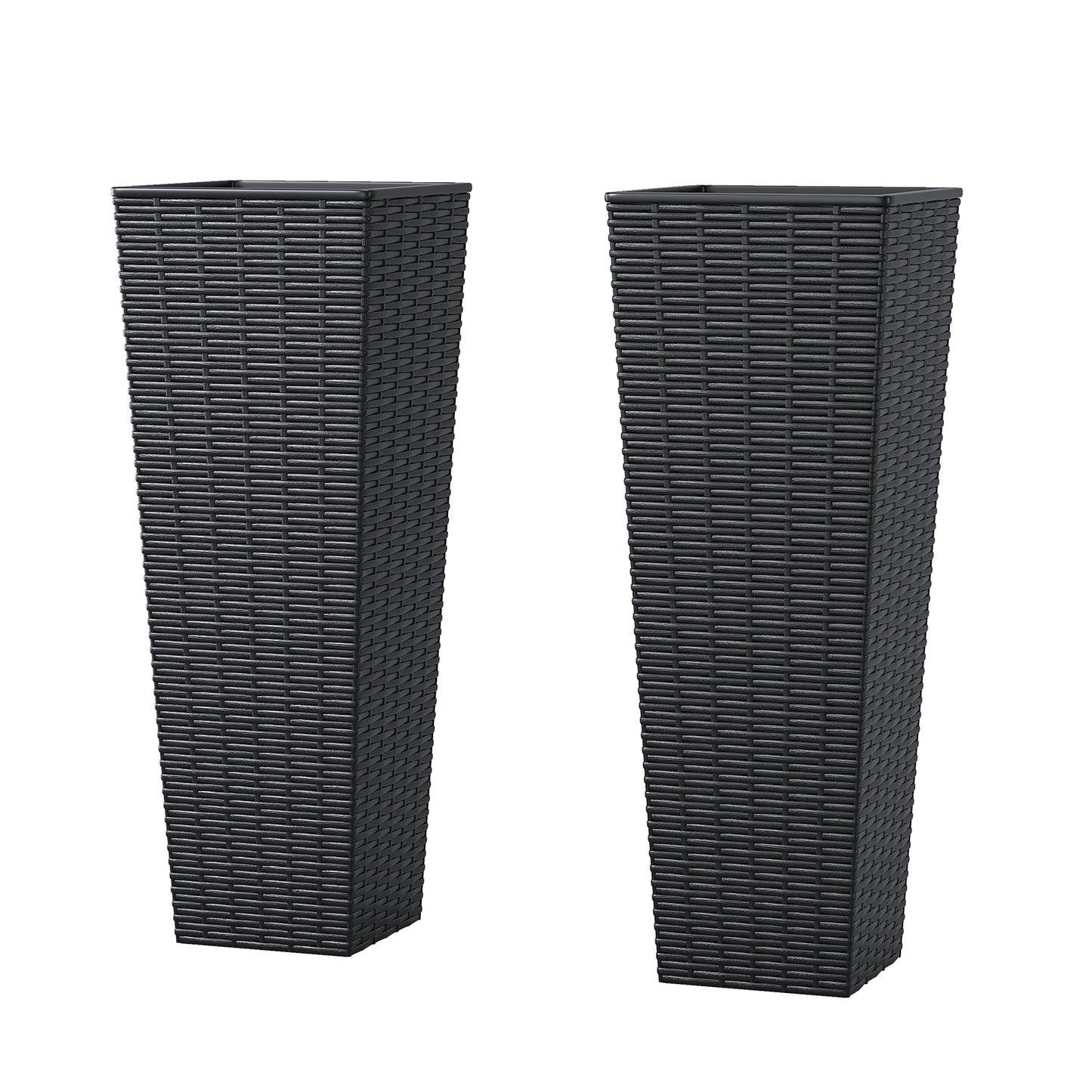 Large Resin Tapered Plant Pots with Drainage Holes - Black (2pcs)