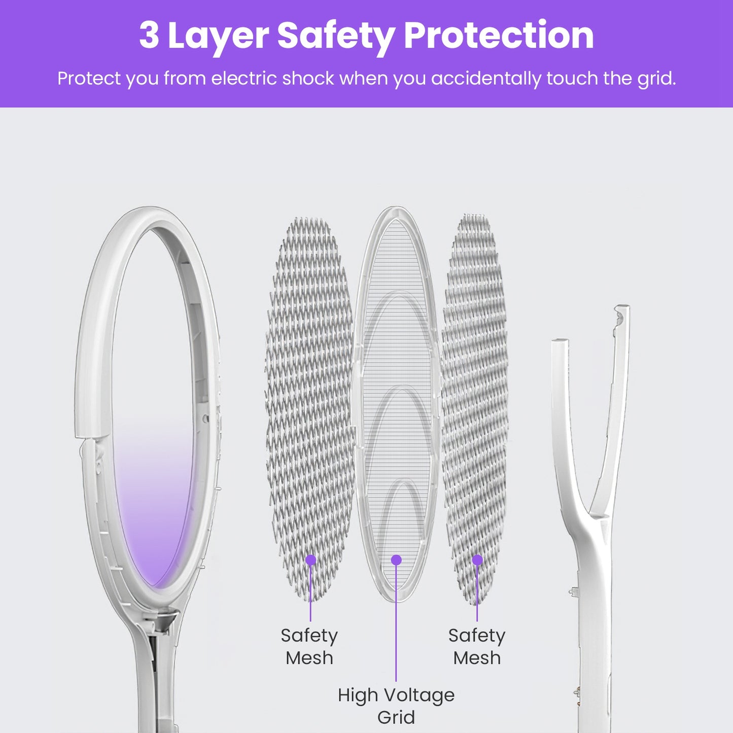 Electric Bug Zapper Racket with Rotating Head & Telescopic Extension - Indoor Outdoor Mosquito Swatter