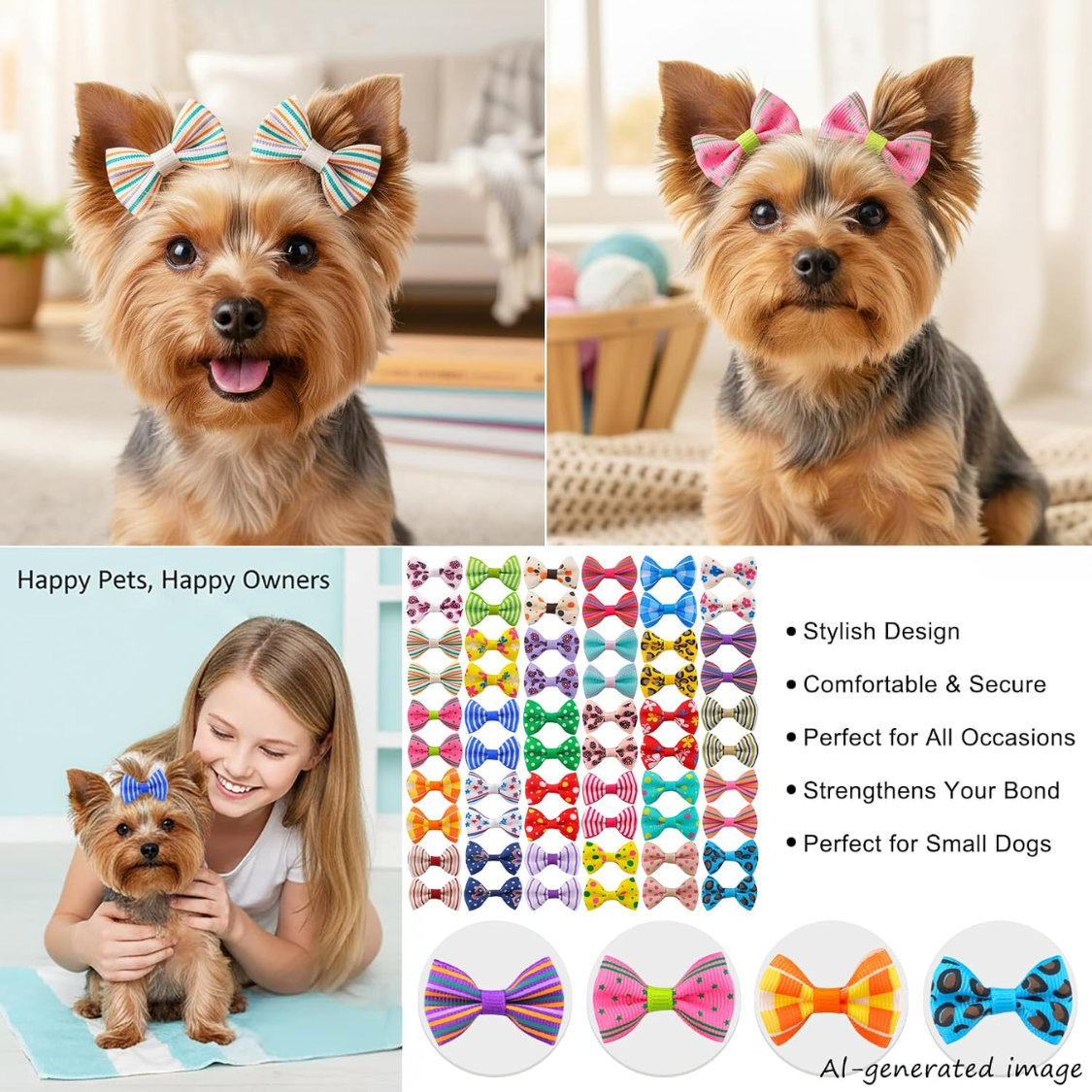 Dog Hair Bows for Small Puppies & Small Breeds - 60 Multicolor Clips