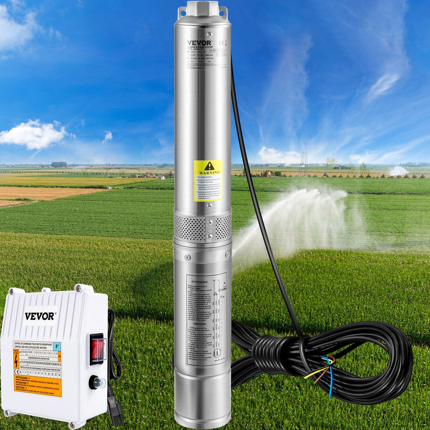 3HP Deep Well Submersible Pump 37GPM 640Ft Head Stainless Steel 230V