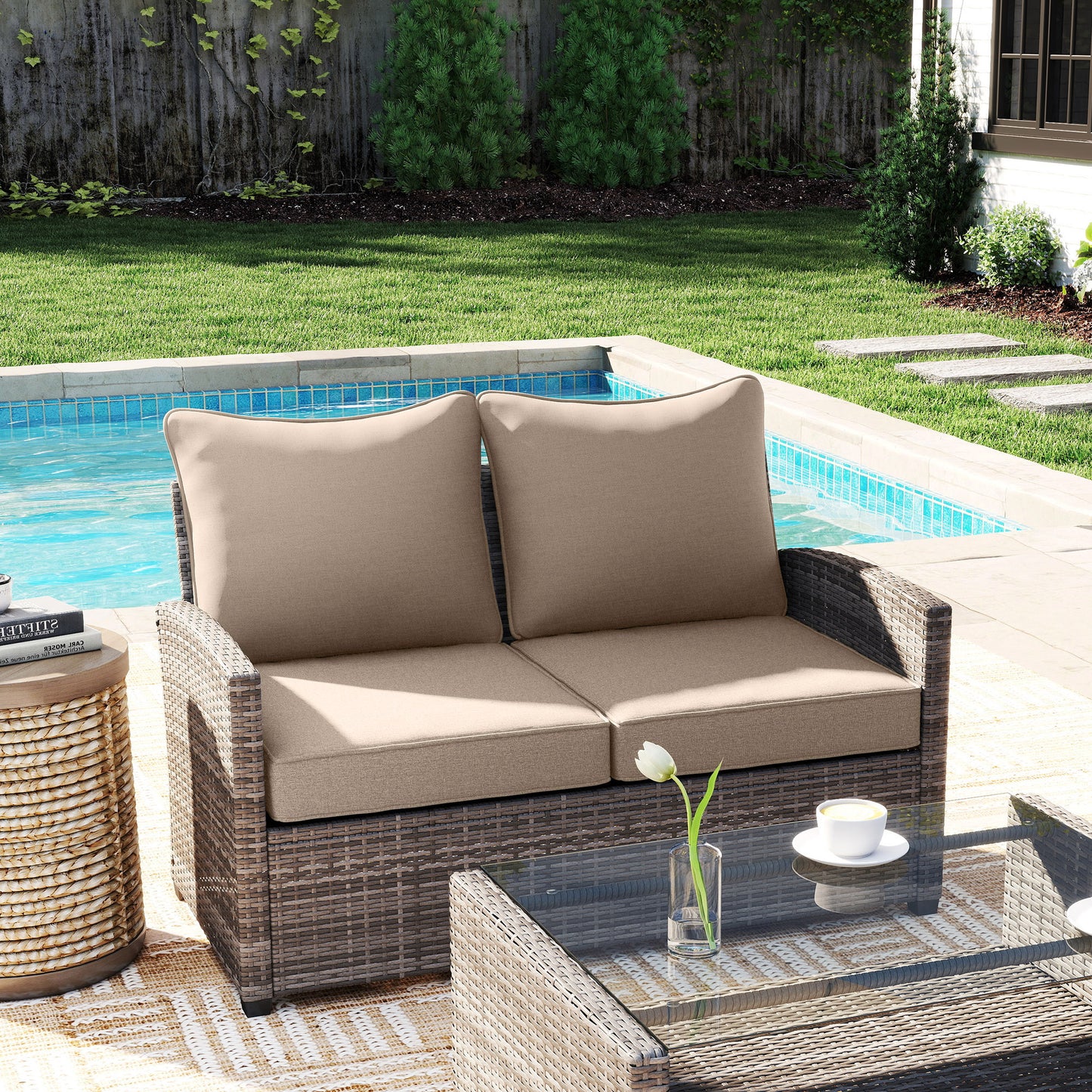 Patio Chair Cushions Set of 2 - Fade Resistant Beige