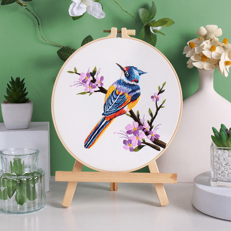 Flower and Bird Embroidery DIY Kit with Frames - Multiple Variants