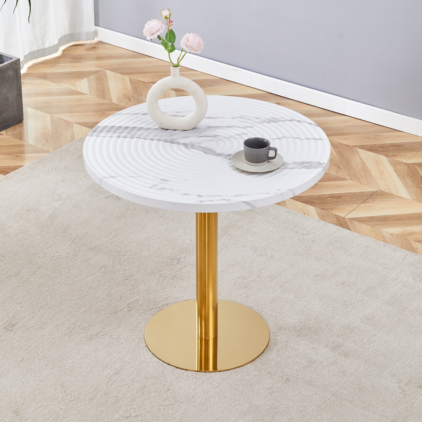 31.5 Inch Elegant White Marble Pattern Round Dining Table - Suction