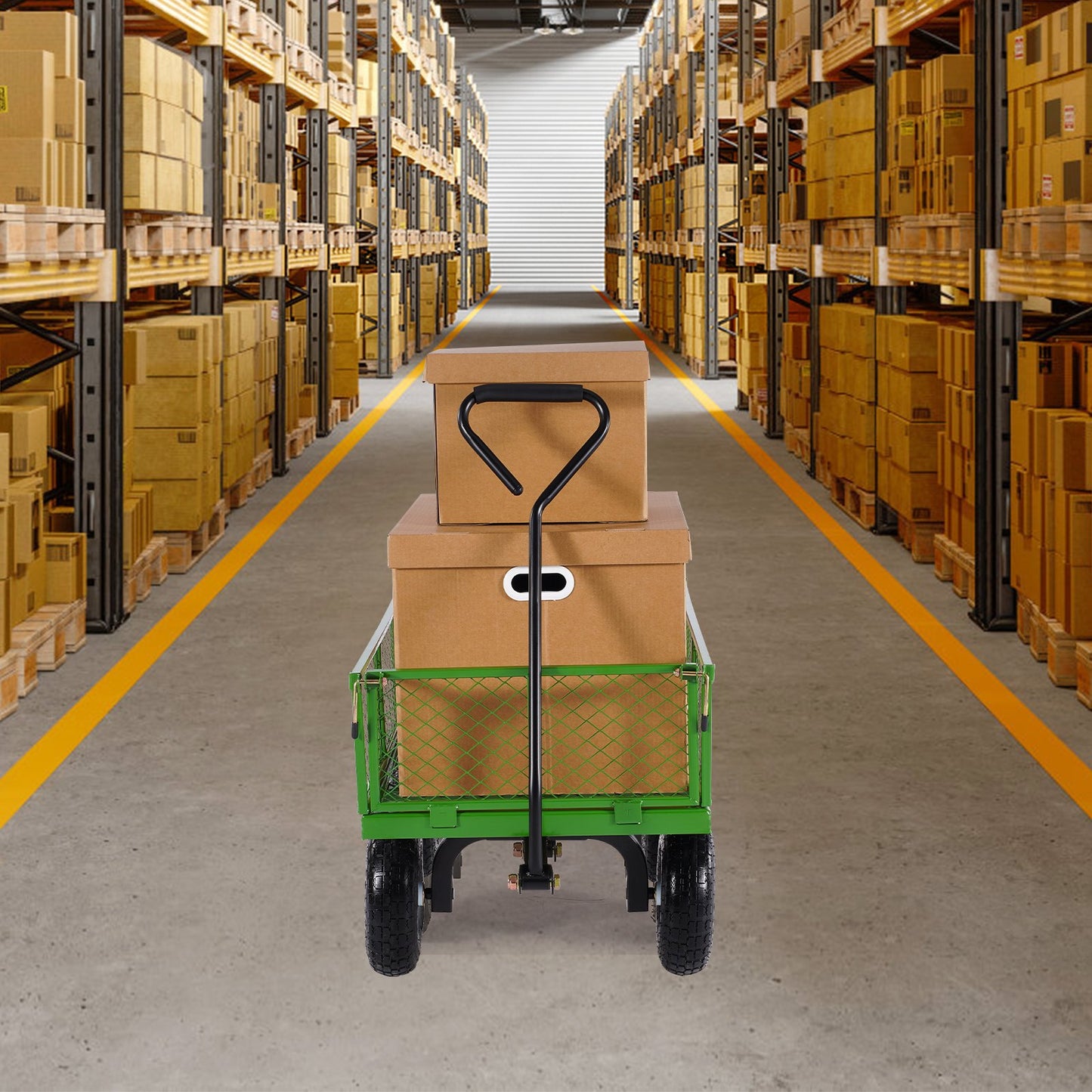 Heavy Duty Steel Garden Cart on Wheels - 900 Lb Capacity with Removable Mesh Sides and 10' Tires