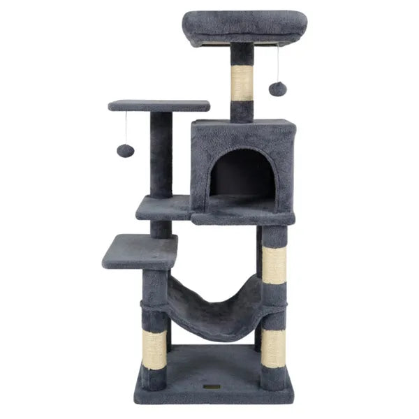 44-Inch Multi-Level Cat Tree with Spacious Perch, Condo & Hammock - Gray