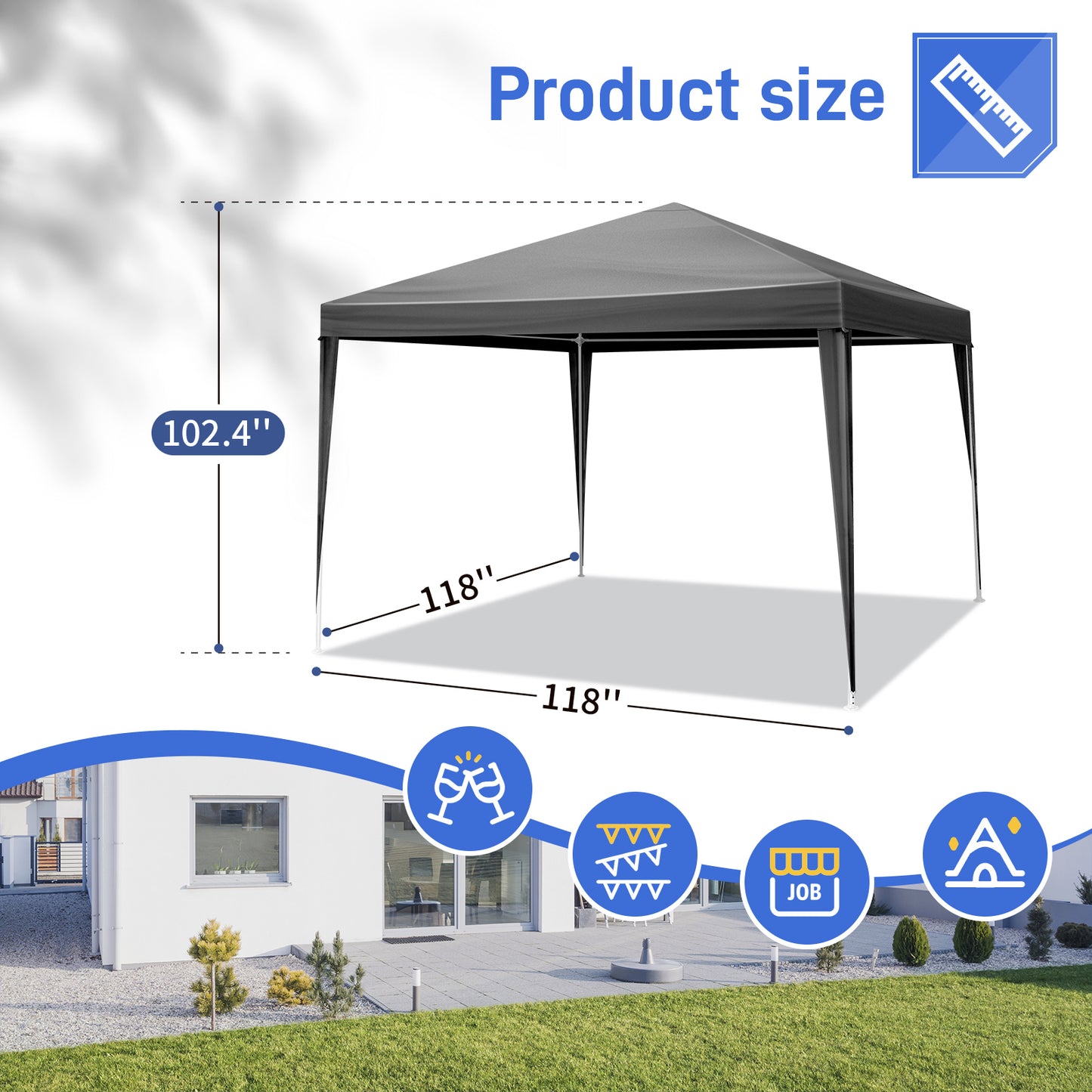 10x10ft Black Outdoor Party Tent with Sturdy Iron Frame