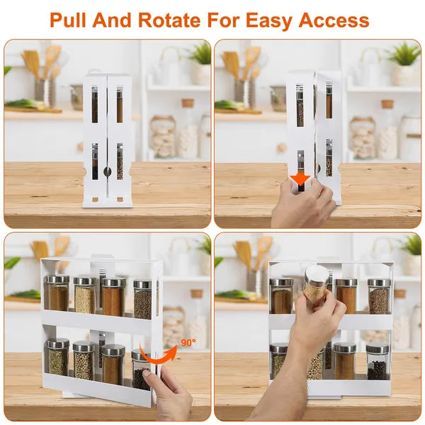 Swivel Cabinet Organizer - Revolving Kitchen Spice Rack, White