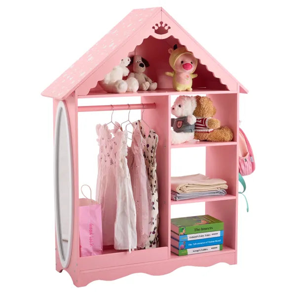 Pink And White Star-printed MDF, Spray-painted, 1 Mirror, 3-tier