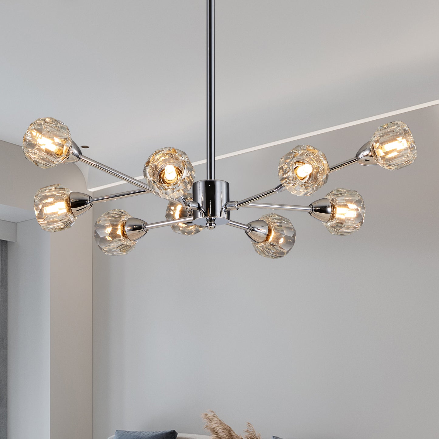 Modern Crystal Chandelier - 9-Light Chrome Fixture for Living Room & Dining Room