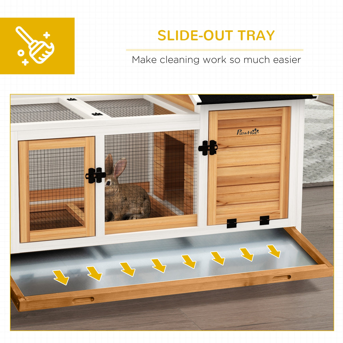 Wooden Rabbit Hutch with Wheels and Run for Small Animals - Yellow