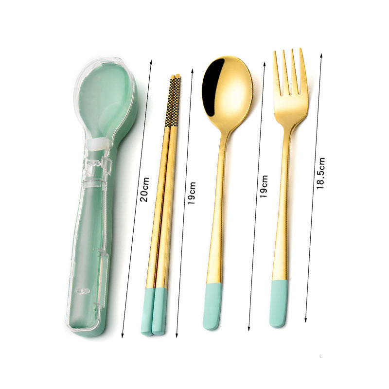 Stainless Steel Portable Dinnerware Set - Camping Spoon Fork Chopsticks