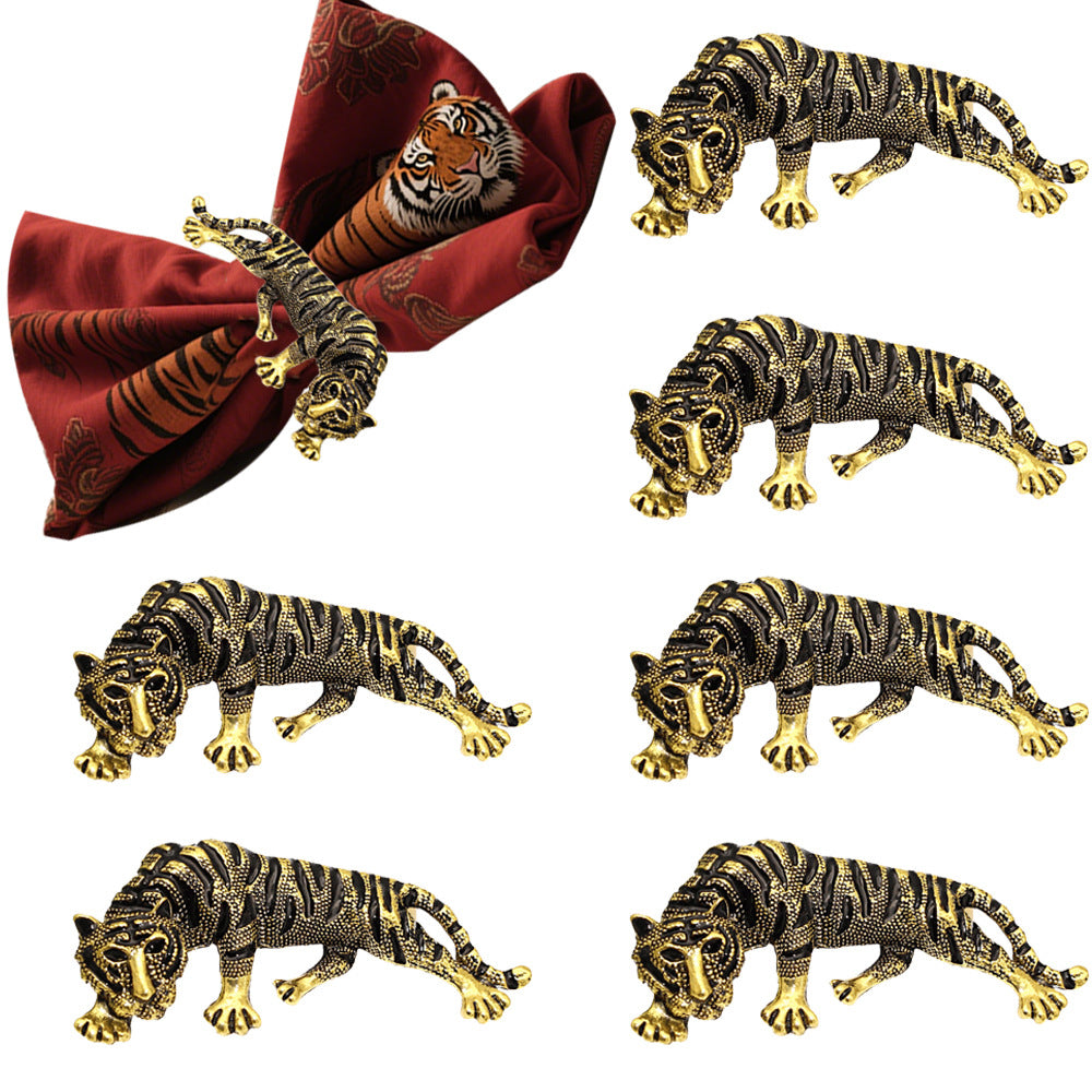 Vintage Tiger Napkin Ring for Hotel Table Setting - Gold & Silver